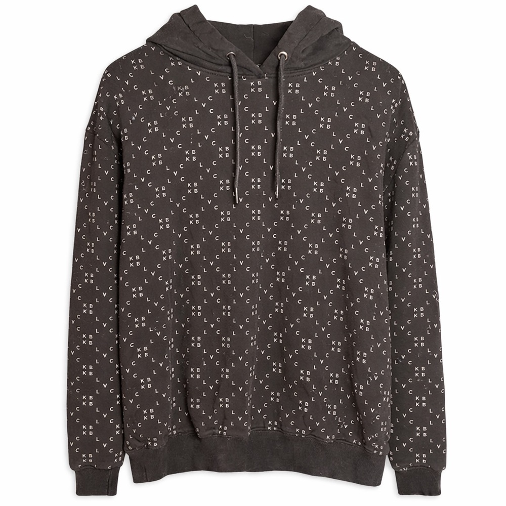 BLVCK Paris All-Over Logo Hoodie Black | Size L 100% French Terry | Streetwear
